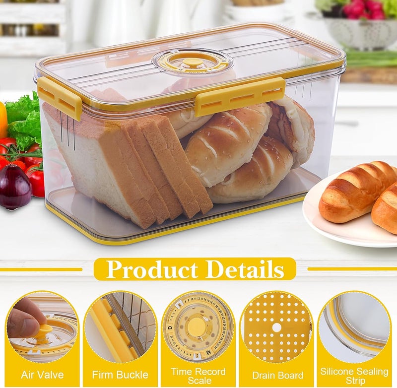 ANYPROLUS Bread Box for Homemade Bread Boxes for Kitchen Counter Airtight, Time Recording Bread Storage Container with Lid, Bread Containers Storage Airtight Loaf Bread Keeper, Large, Yellow - Image 3